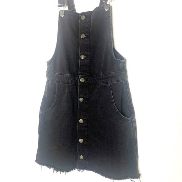 Denim Co Black Exposed Button Up Raw Hem Mini Skirt Overalls women’s Size 6 - Picture 4 of 9